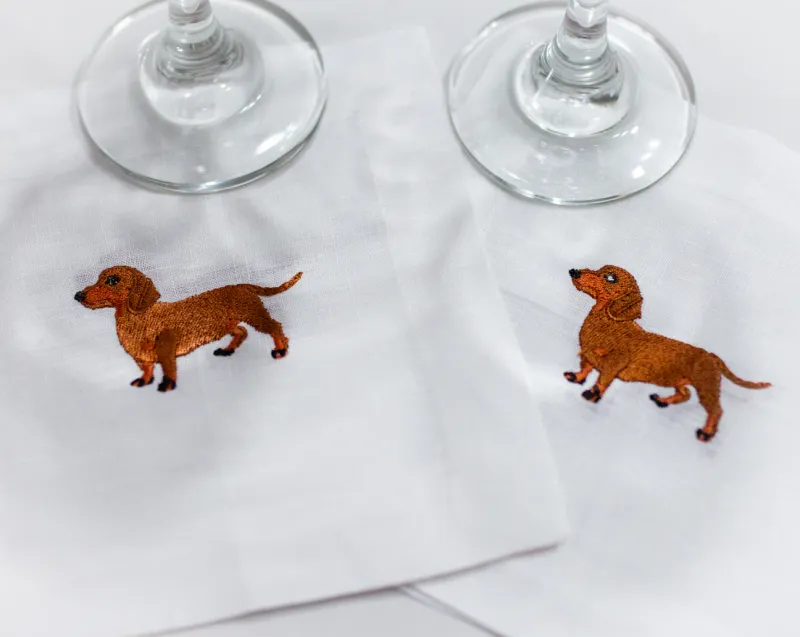 Red Dachshund Linen Cocktail Napkins | Set of 4