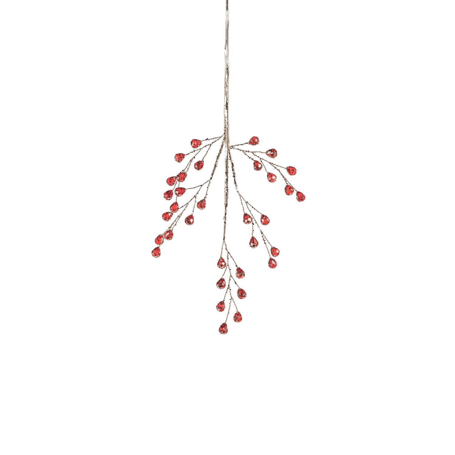 Beaded Glass Berry Pick | Red + Gold | 12