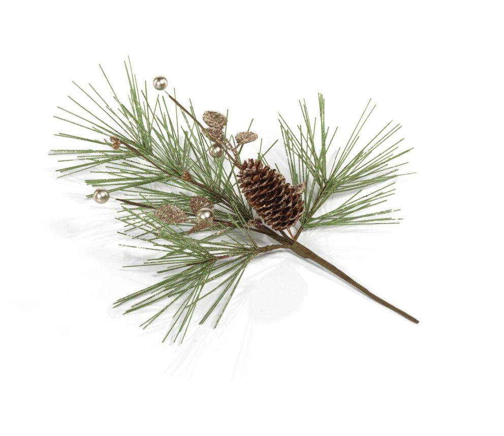 Needle Pine Tree w/ Glitter Branch/Pinecones Pick | Small