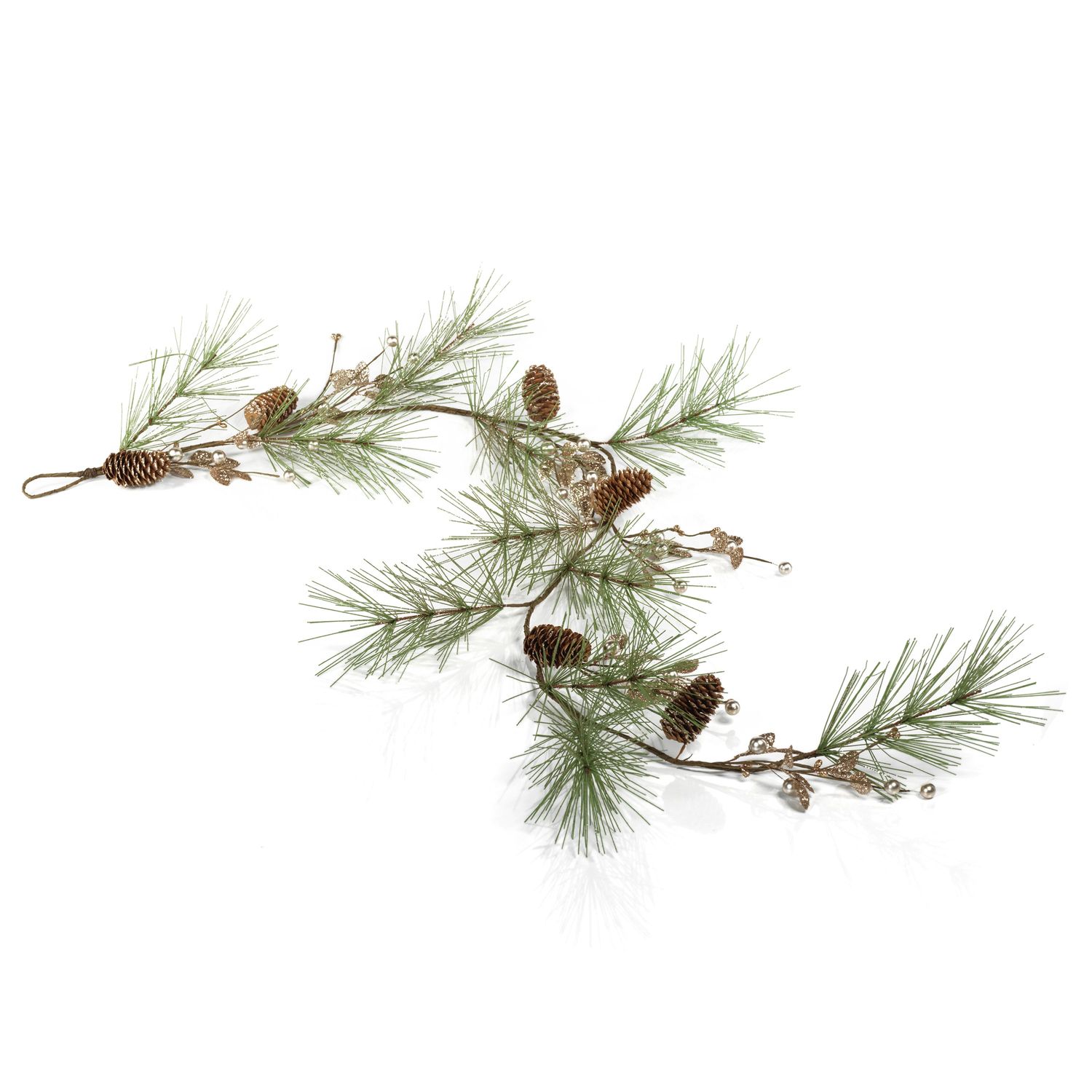 Needle Pine Garland w/ Glitter Branches/Pinecones
