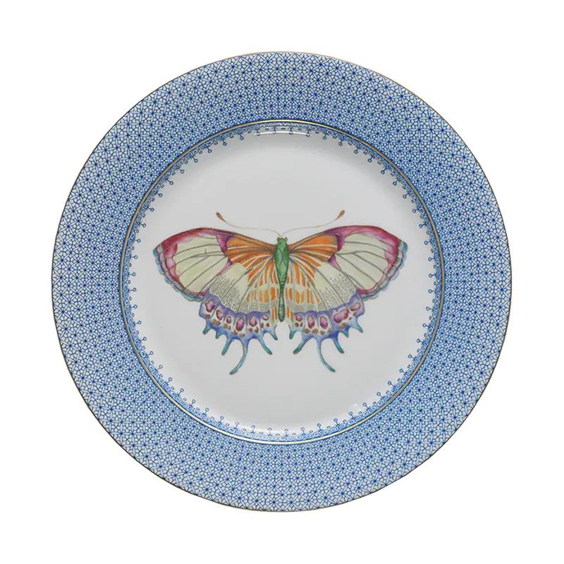 Cornflower Blue Lace Dessert Plate with Butterfly