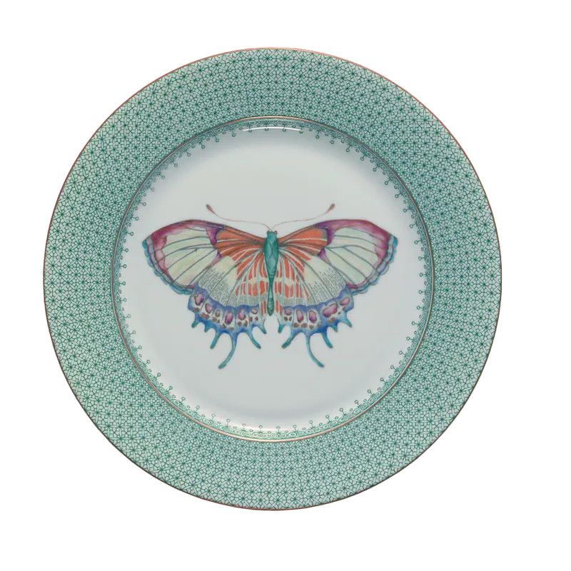 Green Lace Dessert Plate with Butterfly