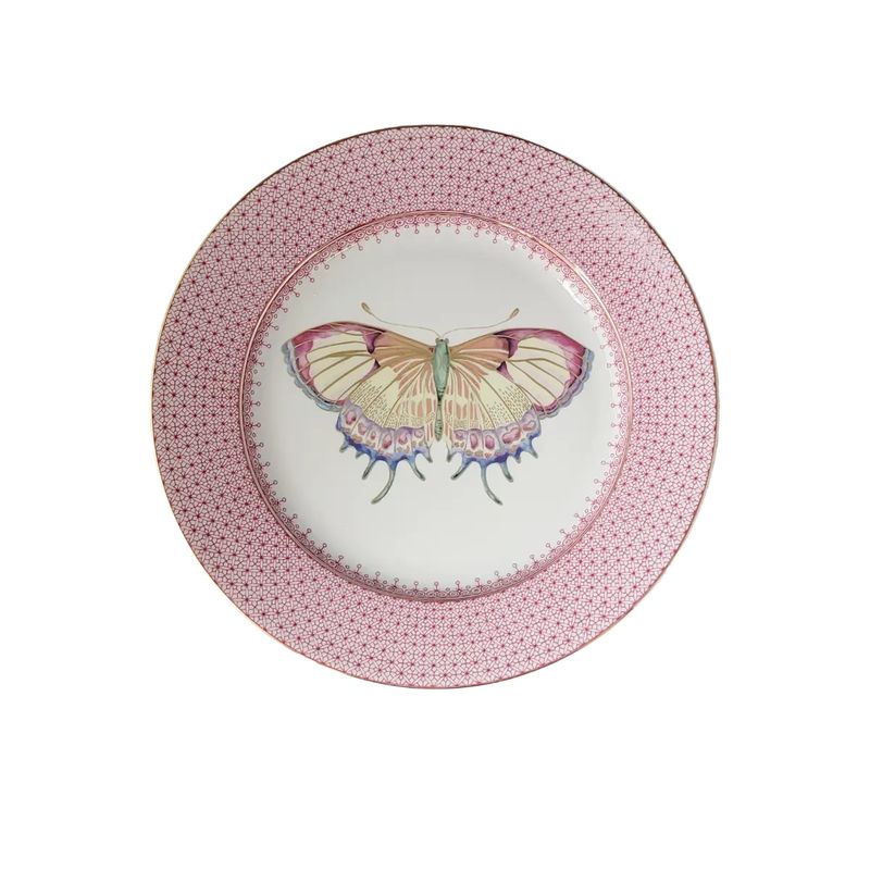 Pink Lace Dessert Plate with Butterfly