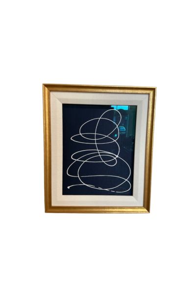 Kayce Hughes | Brainstorm in White on Navy Silk | 13x11 framed