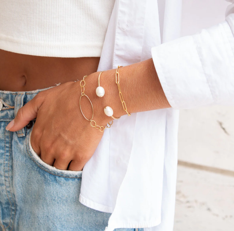 Gold Dueling Pearl Cuff | Gold Fill w/ White