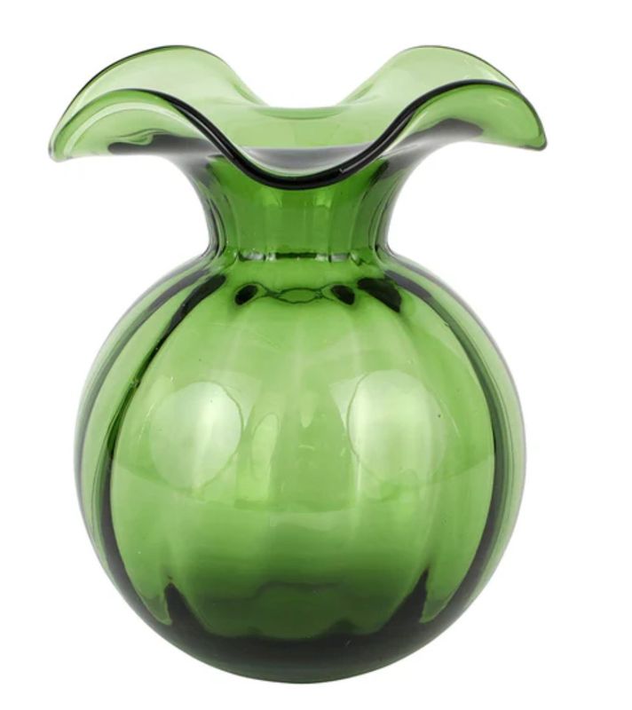 Hibiscus Glass Dark Green Medium Fluted Vase