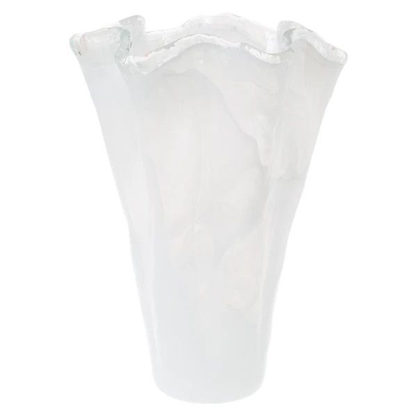 Onda Glass White Ruffled X-Tall Vase