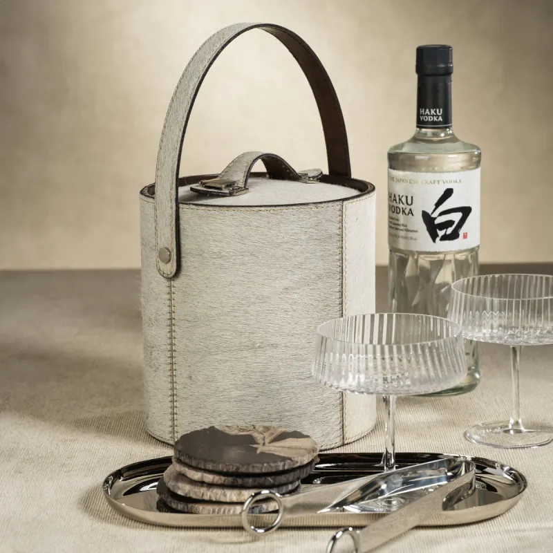 St Moritz Hair on Hide Leather Insulated Ice Bucket