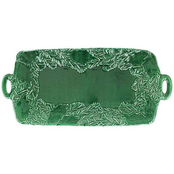 Lastra Holiday Green Figural Handled Rectangular Platter