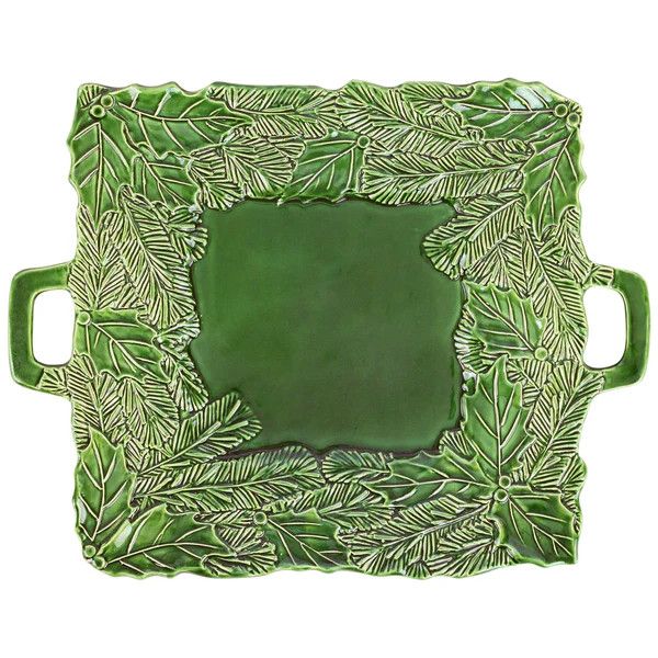 Lastra Holiday Green Square Platter with Handle
