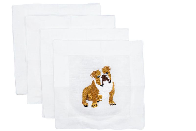English Bulldog Linen Cocktail Napkins | Set of 4