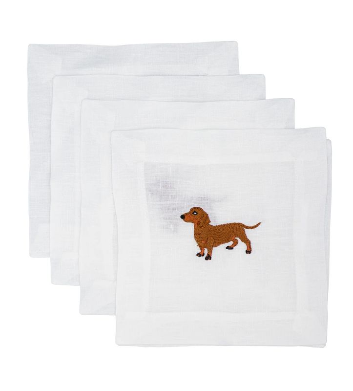 Red Dachshund Linen Cocktail Napkins | Set of 4