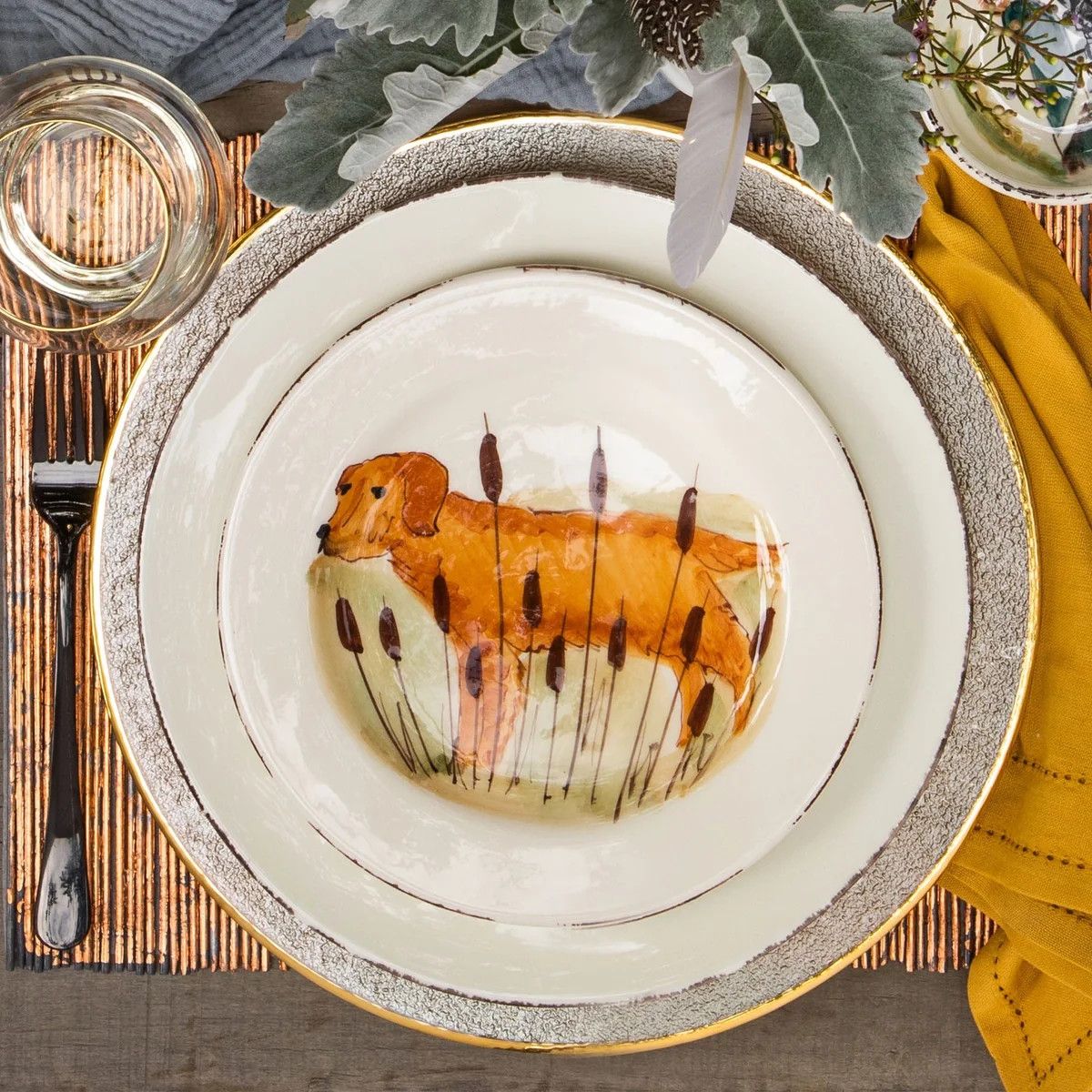 Wildlife Gold Hunting Dog Salad Plate Wildlife Gold Hunting Dog Salad Plate