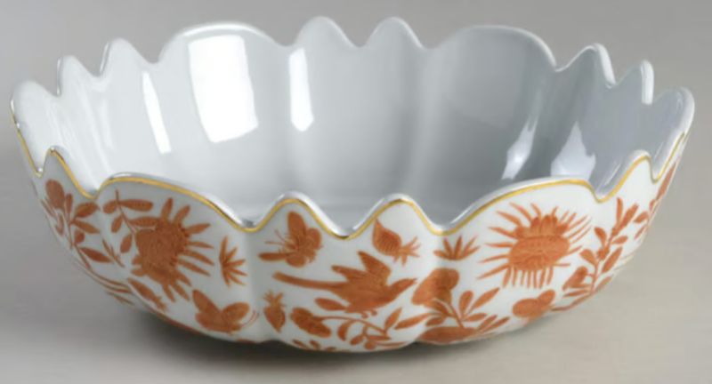 Sacred Bird &amp; Butterfly Orange Scalloped Bowl