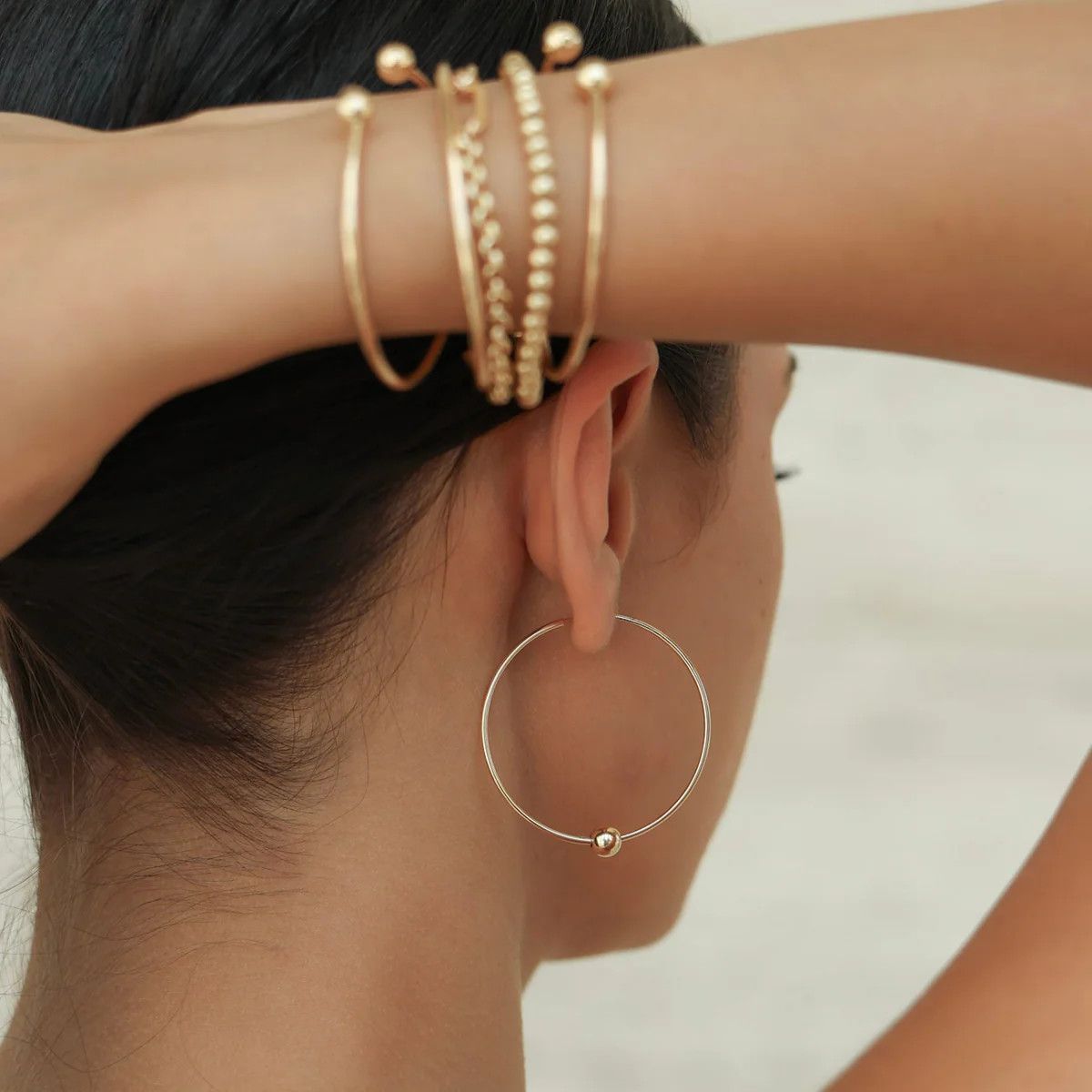Amelia Gold Hoop with Gold Ball | Medium