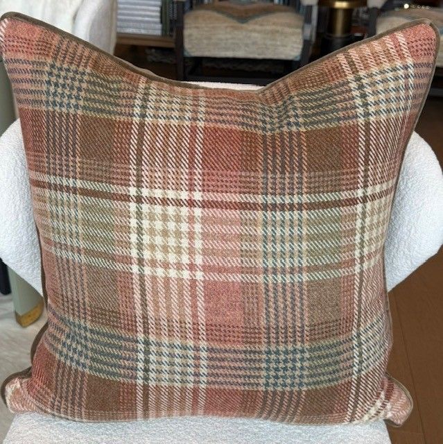 Peach Plaid w/ Velvet Back Pillow | 22x22