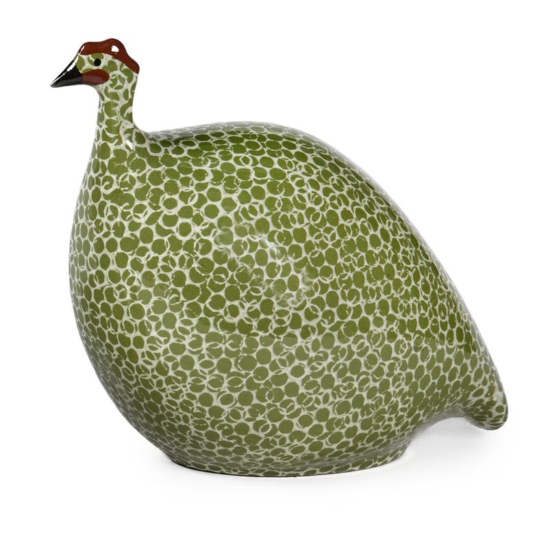 Guinea Fowl Green Splashes Speckled White | Medium