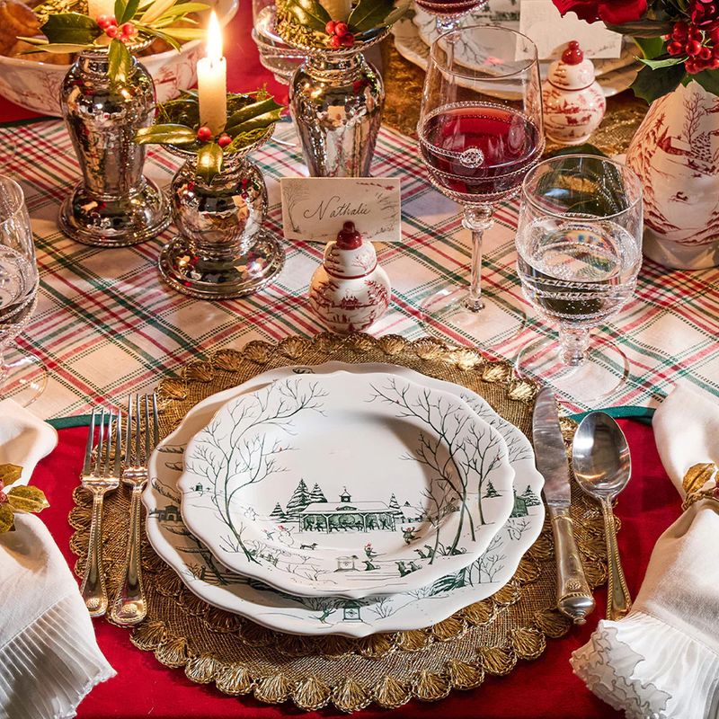 Country Estate  Winter Frolic | Evergreen | Set of 4 | Dinner &amp; Salad Plates