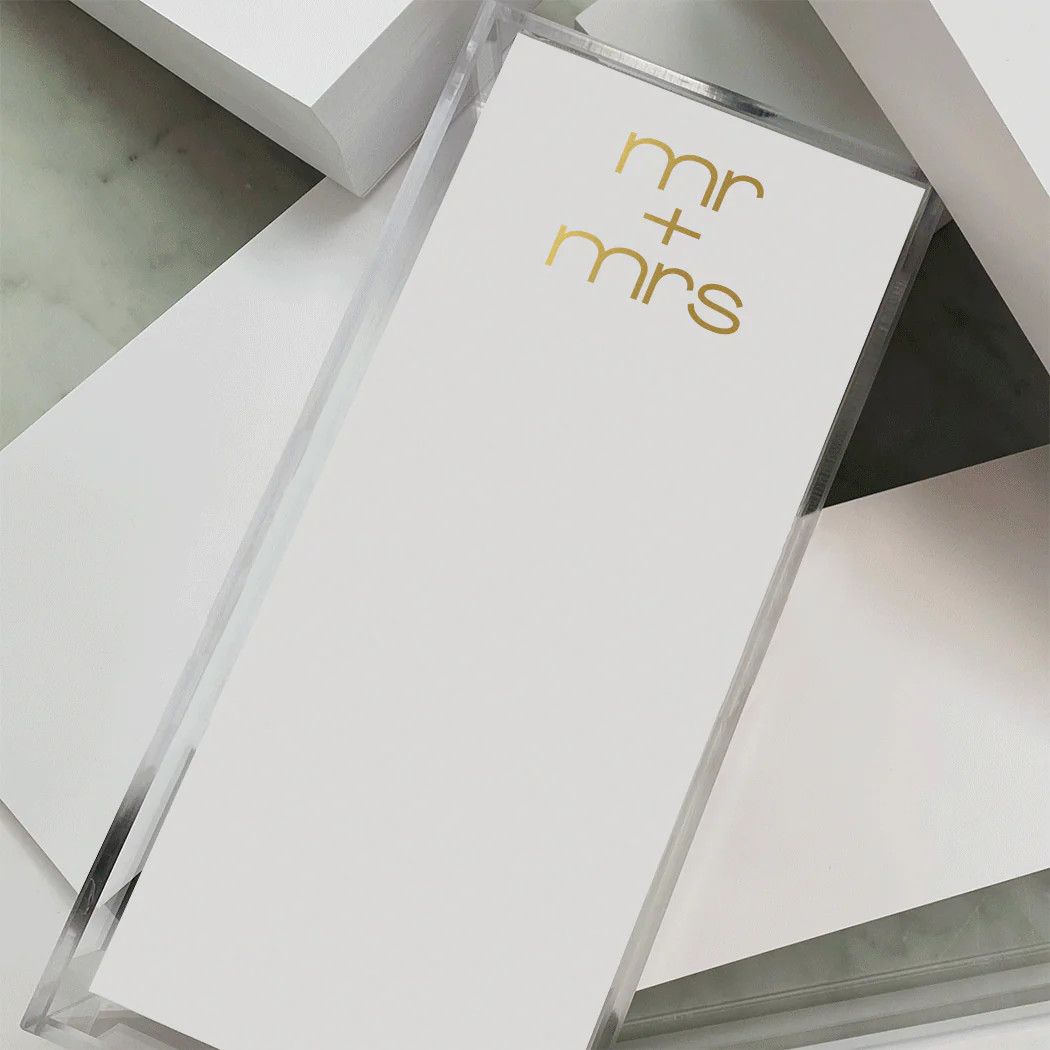 Long Skinny Gold Foil Notepad | Mr + Mrs