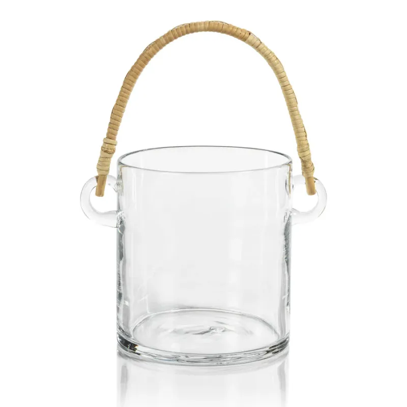 Blybos Glass Ice Bucket | Wine Cooler with Rattan Handle