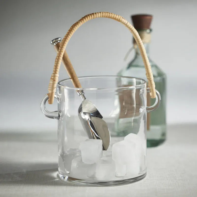 Blybos Glass Ice Bucket | Wine Cooler with Rattan Handle