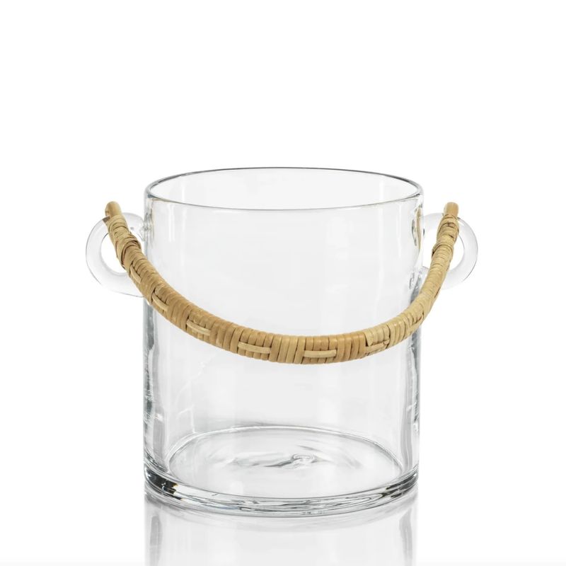 Blybos Glass Ice Bucket | Wine Cooler with Rattan Handle