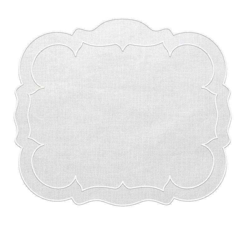 Linho Scalloped Rectangular Mat |  White |  Set/2