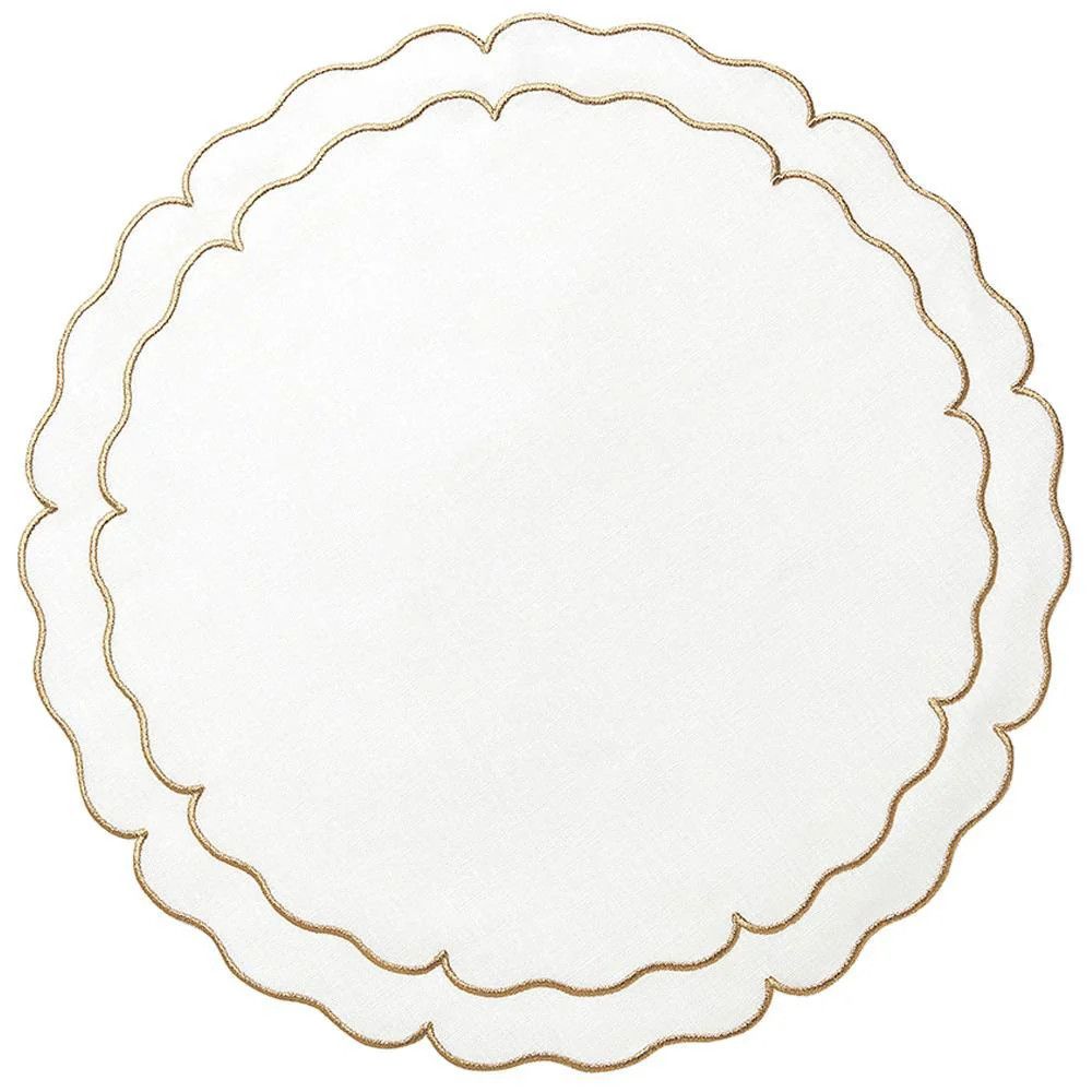 Linho Scalloped Round Placemat Ivory/Gold - Set of 2