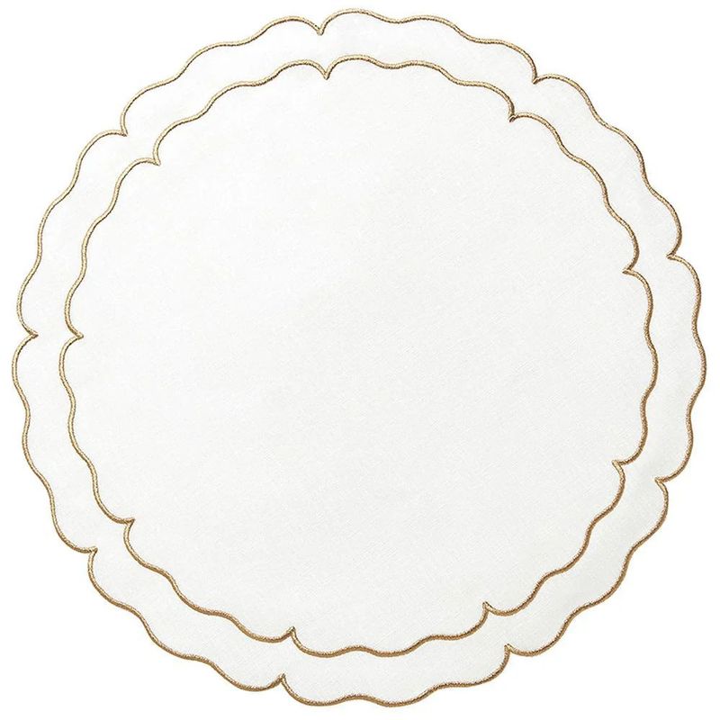 Linho Scalloped Round Placemat Ivory/Gold - Set of 2