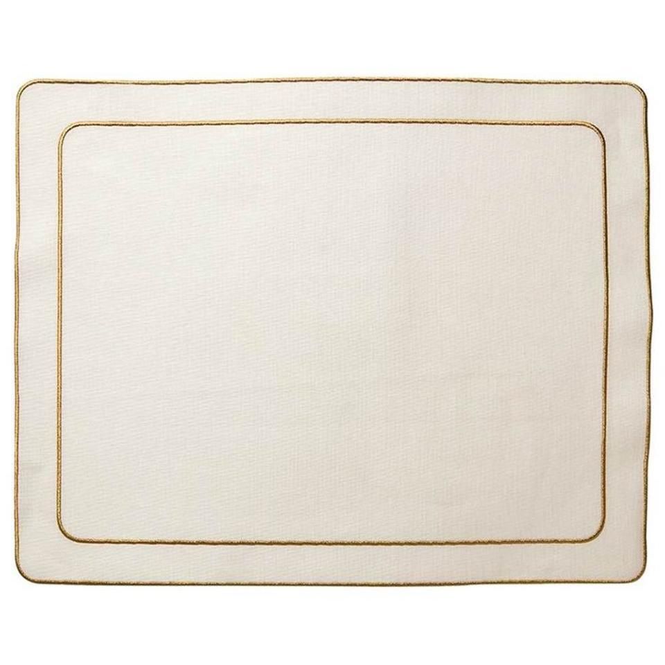 Linho Simple Rectangular Mat | Ivory/Gold | Set/2