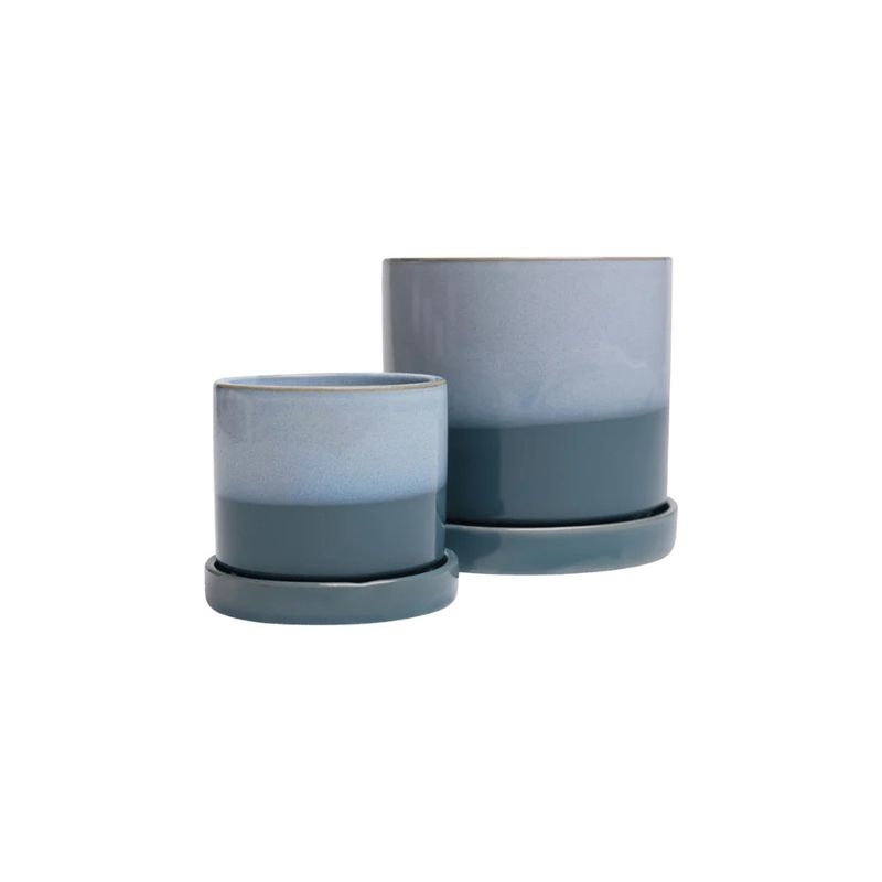 Minute Ceramic Pot & Saucer w Drainage | Blue Aqua 5"