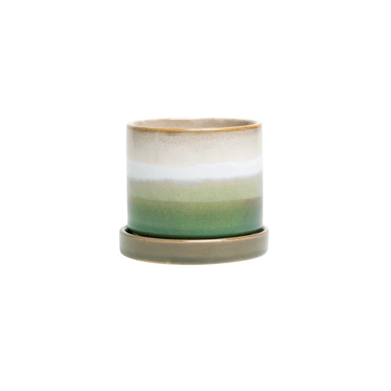 Minute Ceramic Pot & Saucer w Drainage | Green Layers 5"