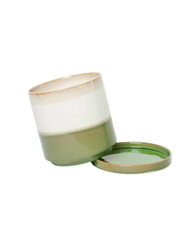 Minute Ceramic Pot & Saucer w Drainage | Green Layers 5"