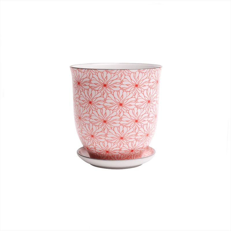 Liberte Small Porcelain Pot / Saucer | 3.25 | Red Flowers