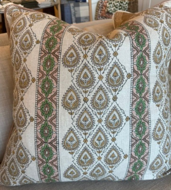 Block Print Vintage Yellow & Green Custom Pillow | 22x22