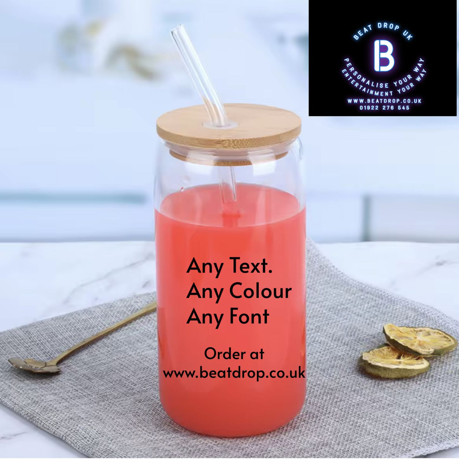 Personalised Glass Tumbler with Straw