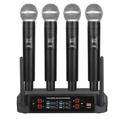 Professional X4 Wireless Microphone System UHF 4 Channel Handheld Microphone DJ Karaoke Stage Stand Singing Mic