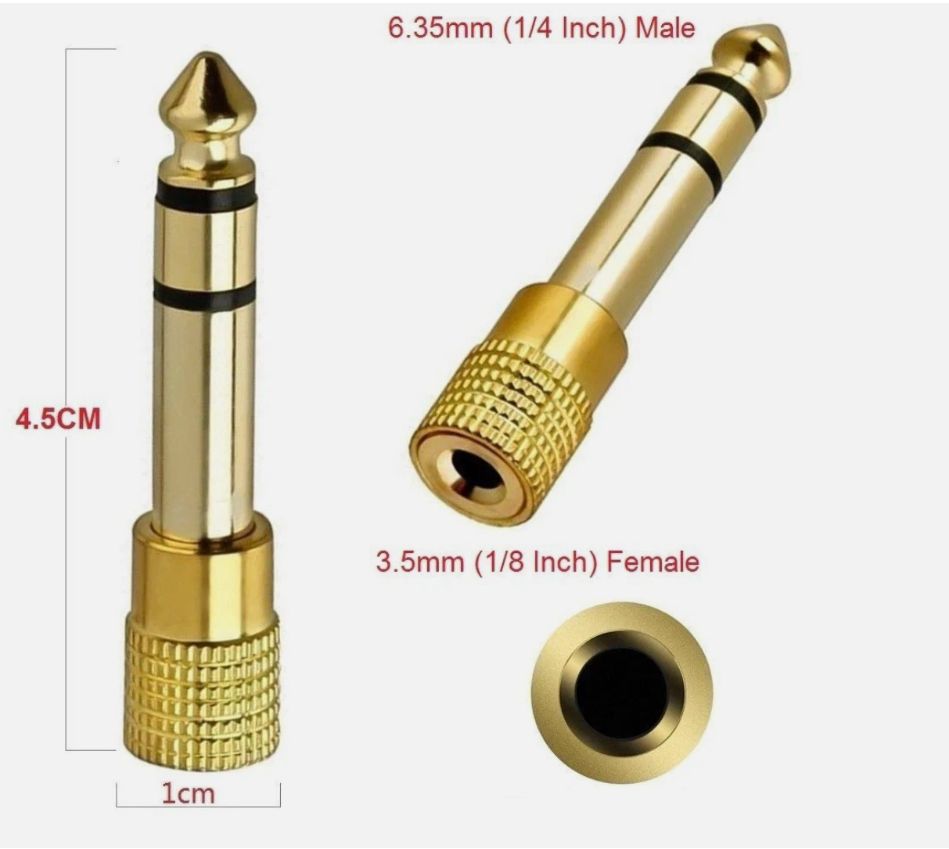 Gold 6.35mm Stereo Jack Plug to 3.5mm Stereo Jack Socket Audio Adaptor PP