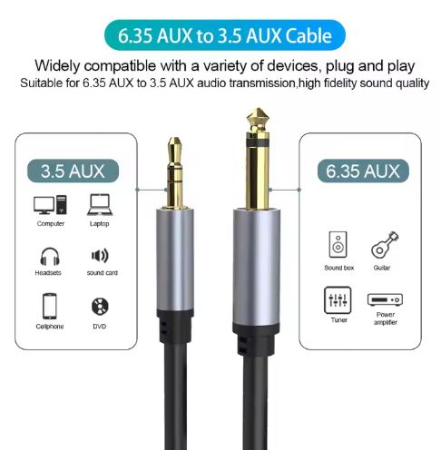 3.5mm to 6.35mm Aux to Jack Cable 1.5M