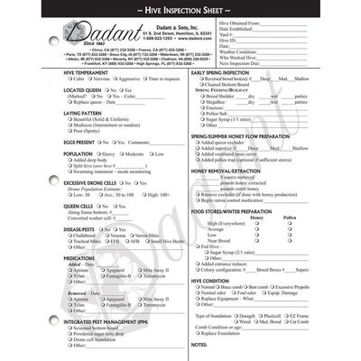 The Basics | Hive Inspection Sheet Notepad | Dadant