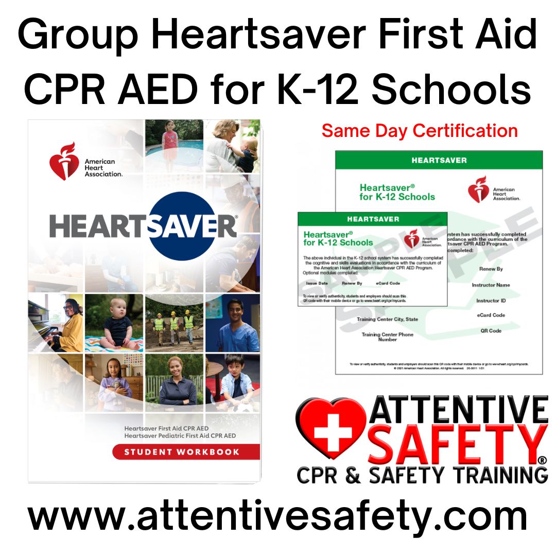 Group Heartsaver First Aid CPR AED for K-12 Schools for 10+ people
