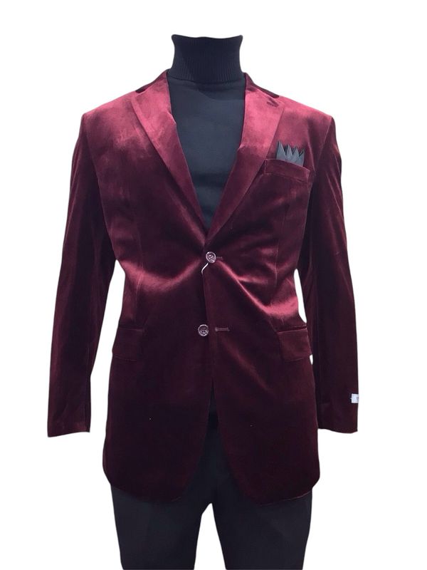 LUXURY SINGLE BREASTED 2 BTNS VELVET BLAZER WINE M