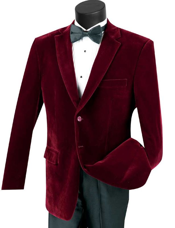 LUXURY SINGLE BREASTED 2 BTNS VELVET BLAZER WINE XL