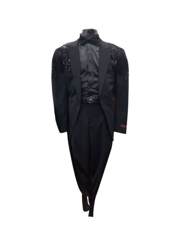 2PC TUXEDO RHINESTONE PATTERN BLACK 42R/36W