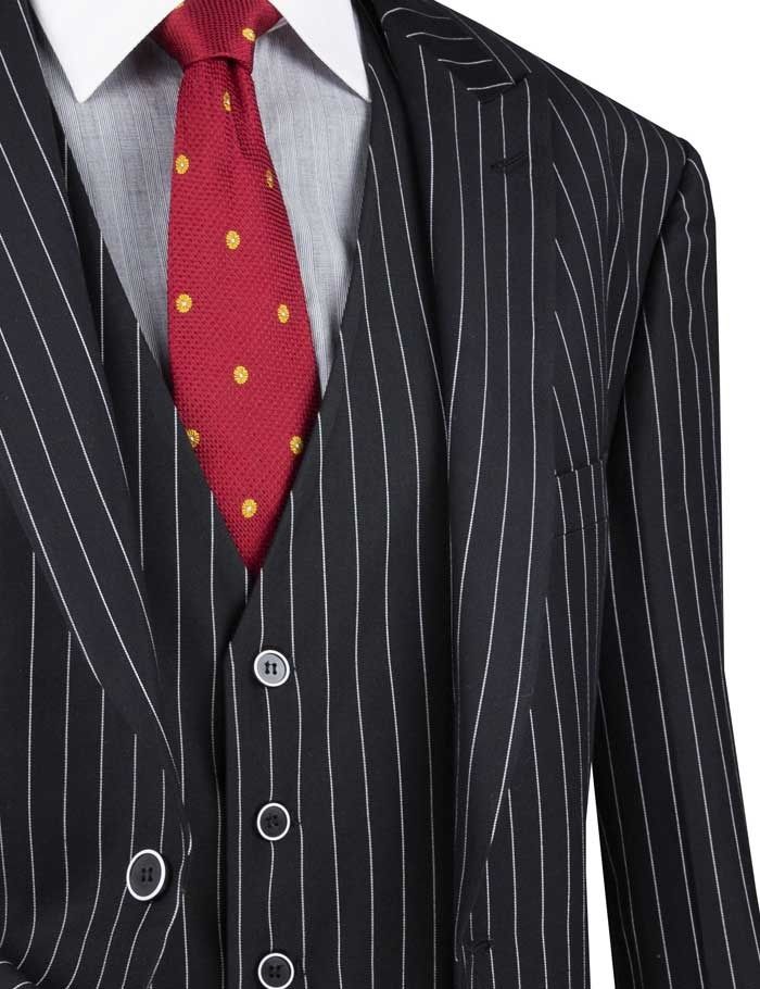 3PC MODERN FIT PINSTRIP SUIT, Color: BLACK, Size: 42R/36W
