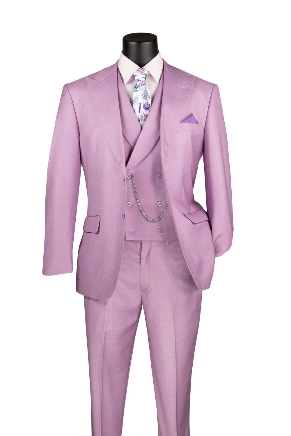 MODERN FIT WOOL FEEL 3 PC SUIT, Color: LAVENDER, Size: 42R/36W