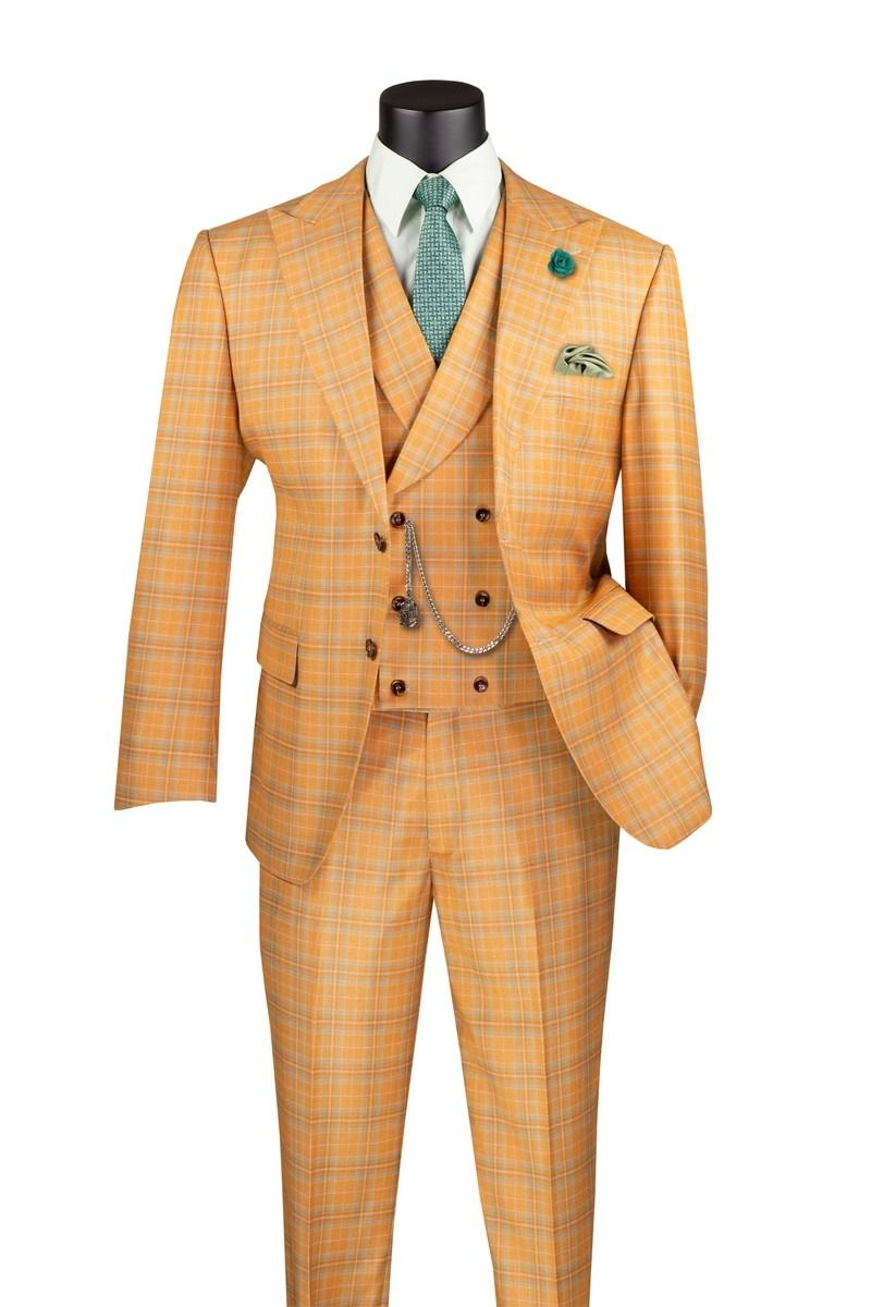 10 PC MODERN FIT PLAID SUIT, Color: ORANGE, Size: 48L/42W