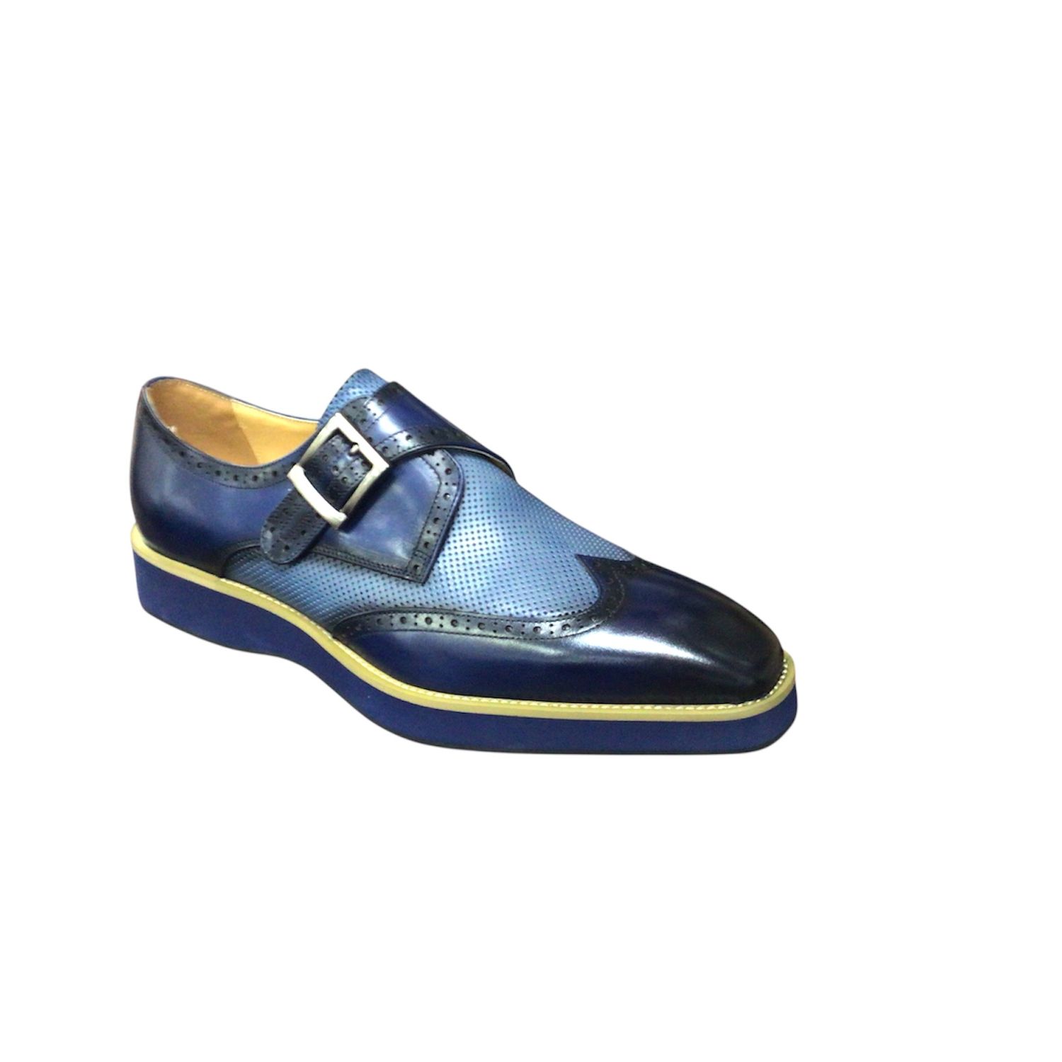 WING TIP WITH BUCKLE DRESS SHOE, Color: BLUE/LT BLUE, Size: 9.5