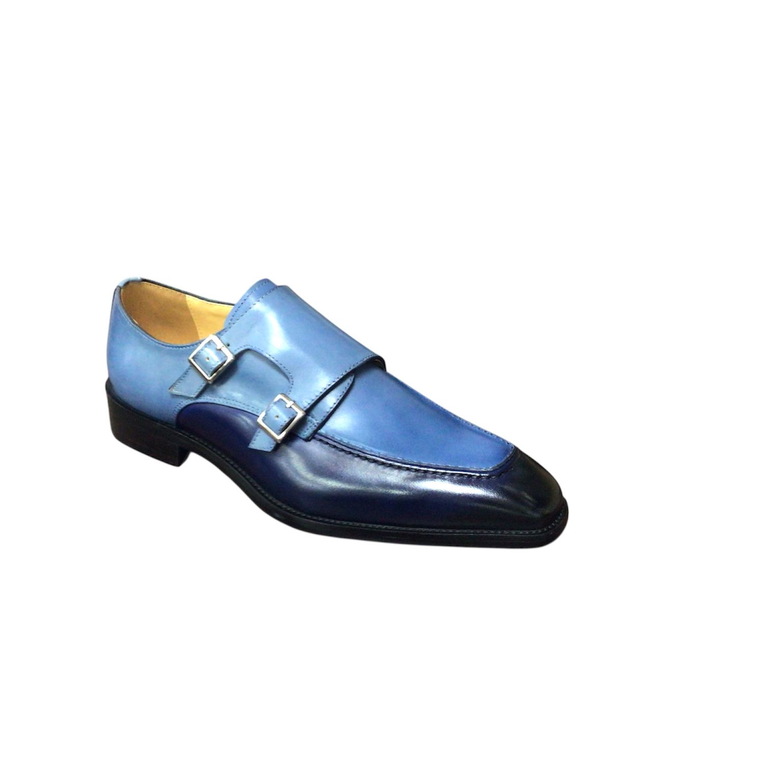 DOUBLE MONK STRAP TWO TONE DRESS SHOE, Color: BLUE/LT BLUE, Size: 9.5