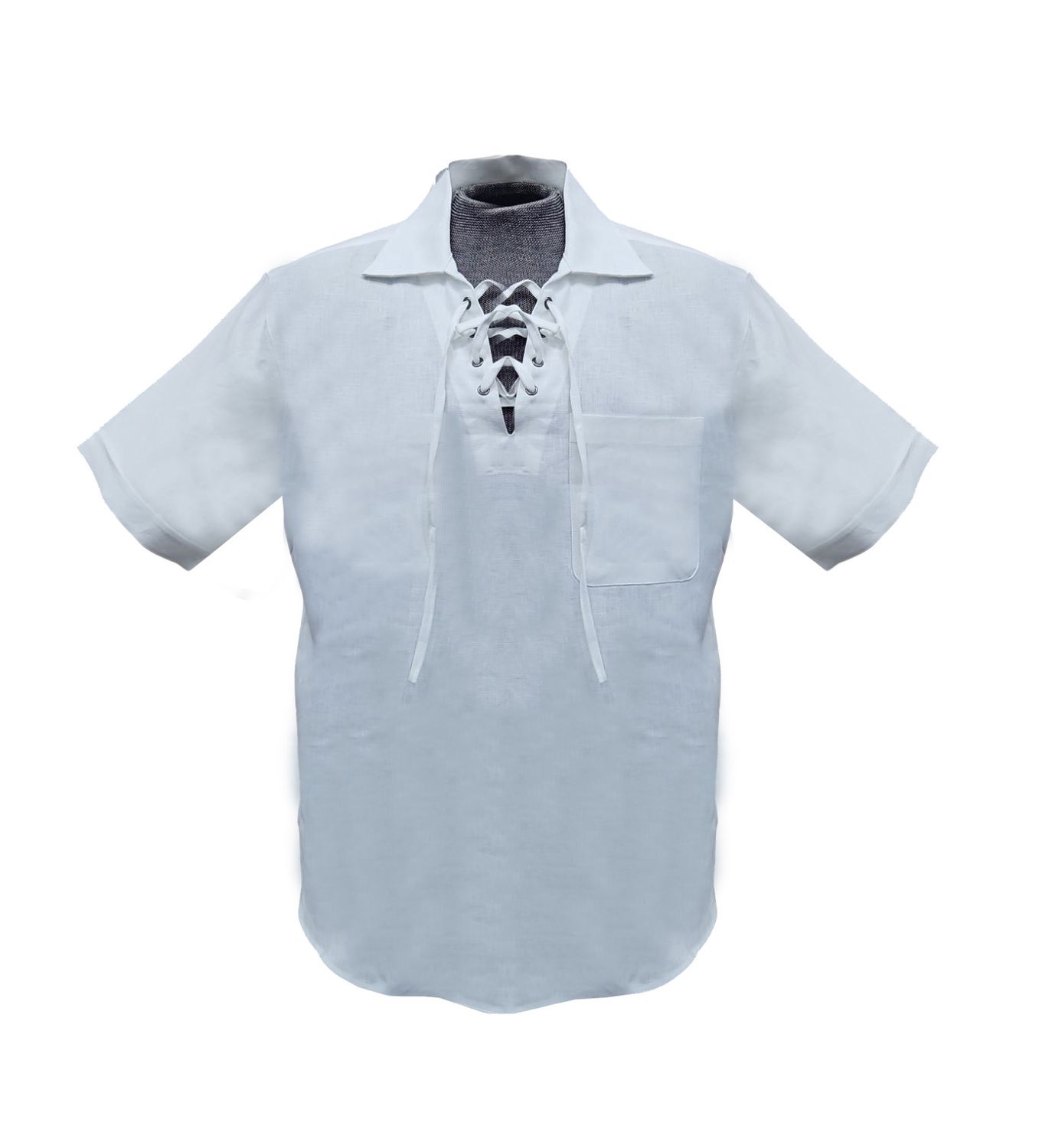 SHORT SLEEVE LINEN LACE FRONT PO SHIRT, Color: WHITE, Size: L
